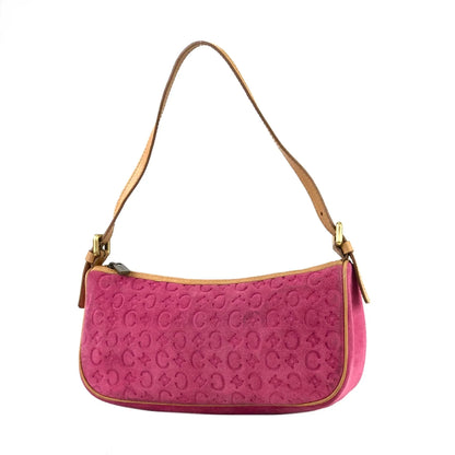 CELINE C Macadam Suede Leather Accessory Pouch Hobo Mini Bag Shoulder Bag Pink Camel vintage Old Celine ysm4yh