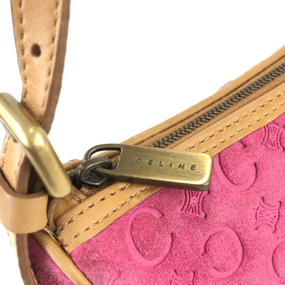 CELINE C Macadam Suede Leather Accessory Pouch Hobo Mini Bag Shoulder Bag Pink Camel vintage Old Celine ysm4yh