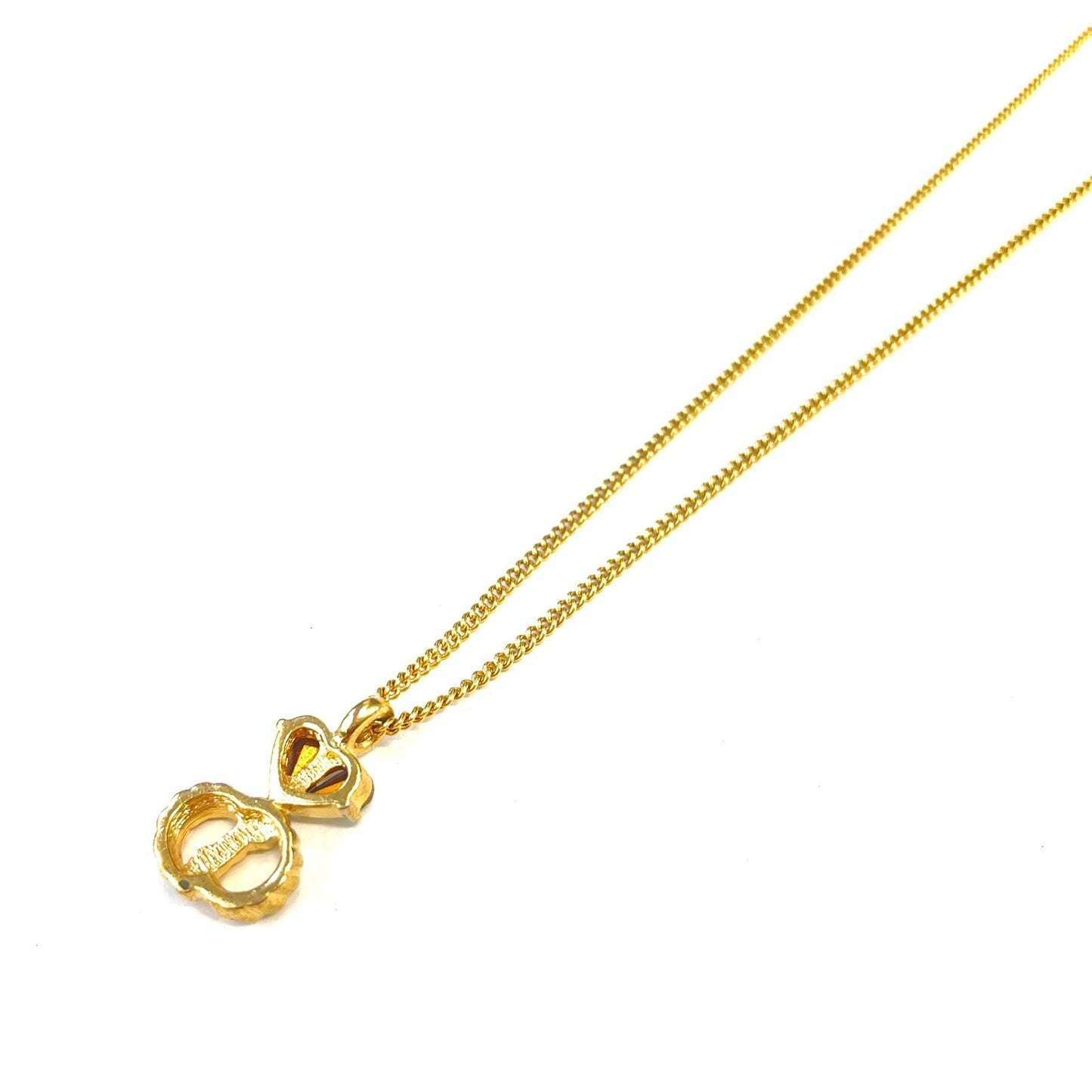 Christian Dior Logo Heart Stone Necklace Gold Vintage Old s32svt