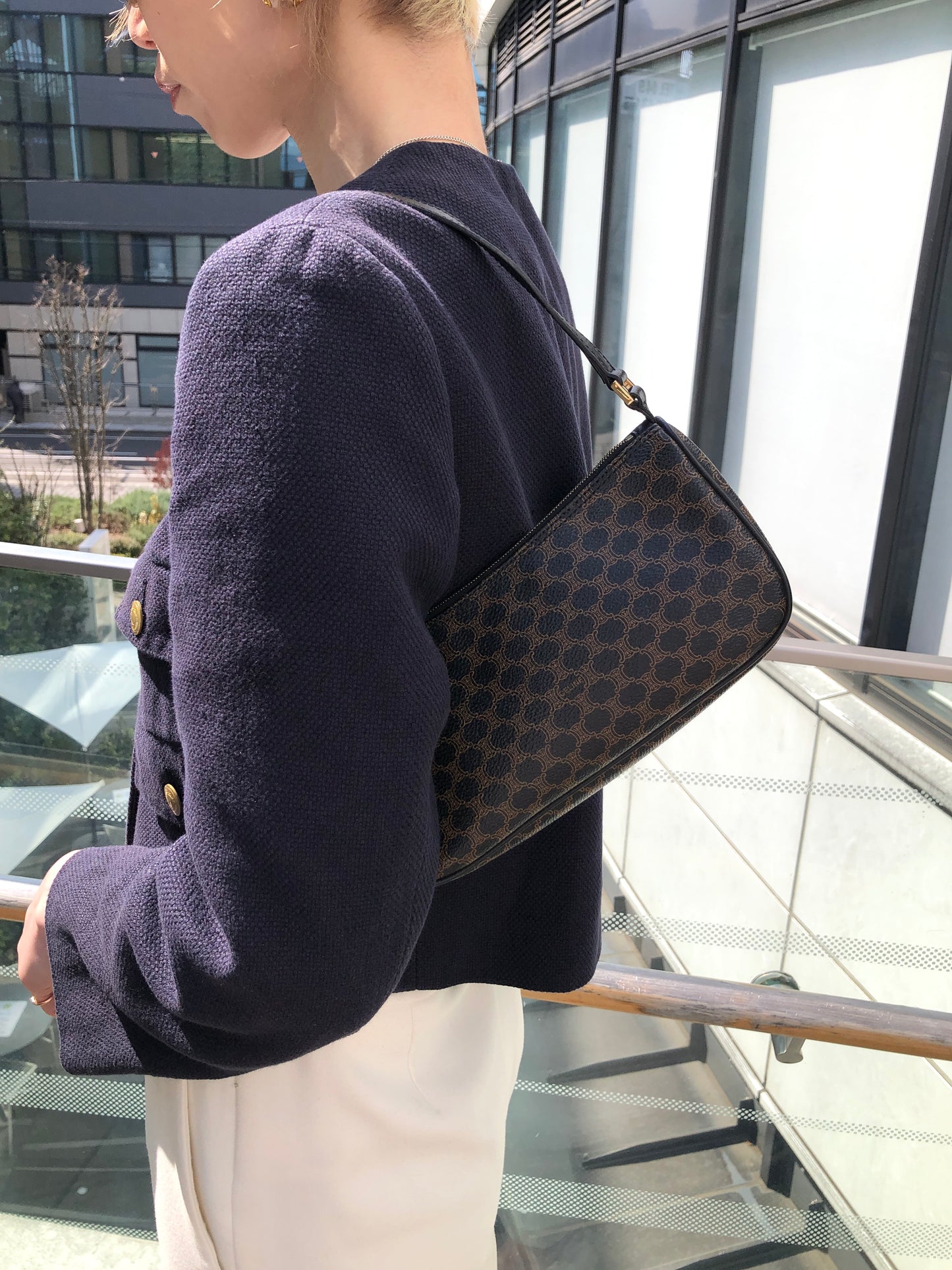 CELINE Macadam Handbag Hobobag Black Vintage f52hnu