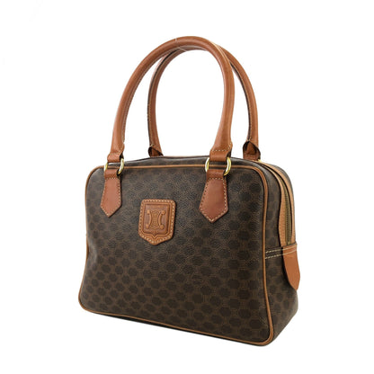CELINE Macadam Blason Embossed mini Boston bag Handbag Brown Vintage Old Celine 5c7buh