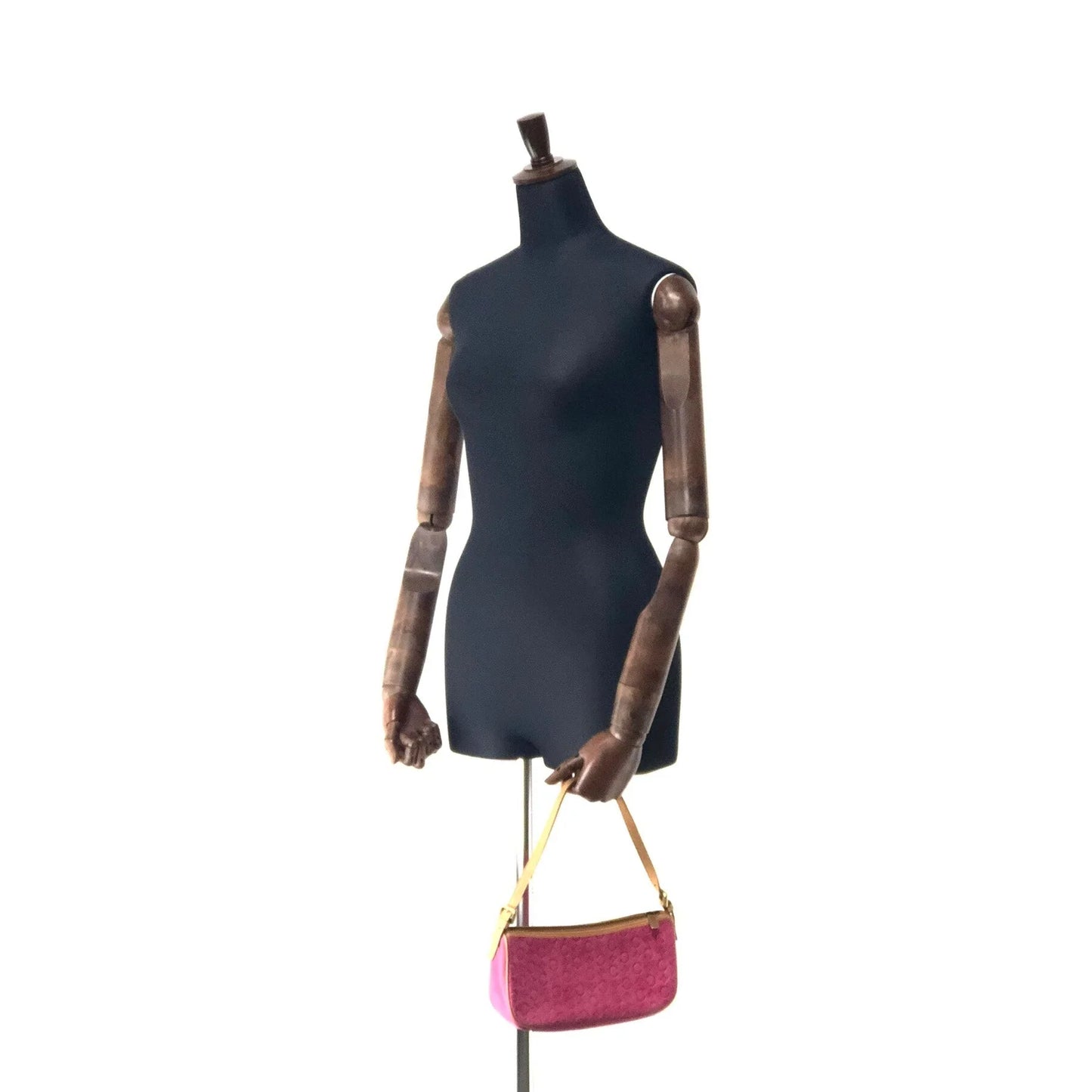 CELINE C Macadam Suede Leather Accessory Pouch Hobo Mini Bag Shoulder Bag Pink Camel vintage Old Celine ysm4yh