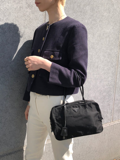 PRADA Tessuto Triangle Logo Handbag Black Vintage w7yvkr