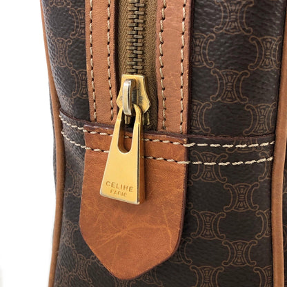 CELINE Macadam Blason Embossed mini Boston bag Handbag Brown Vintage Old Celine 5c7buh