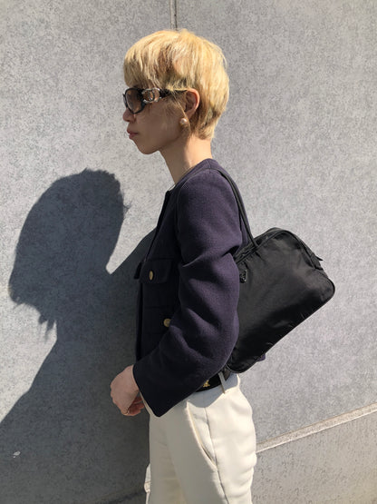 PRADA Tessuto Triangle Logo Handbag Black Vintage w7yvkr