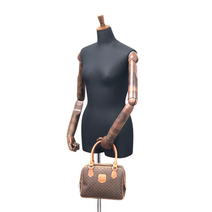 CELINE Macadam Blason Embossed mini Boston bag Handbag Brown Vintage Old Celine 5c7buh