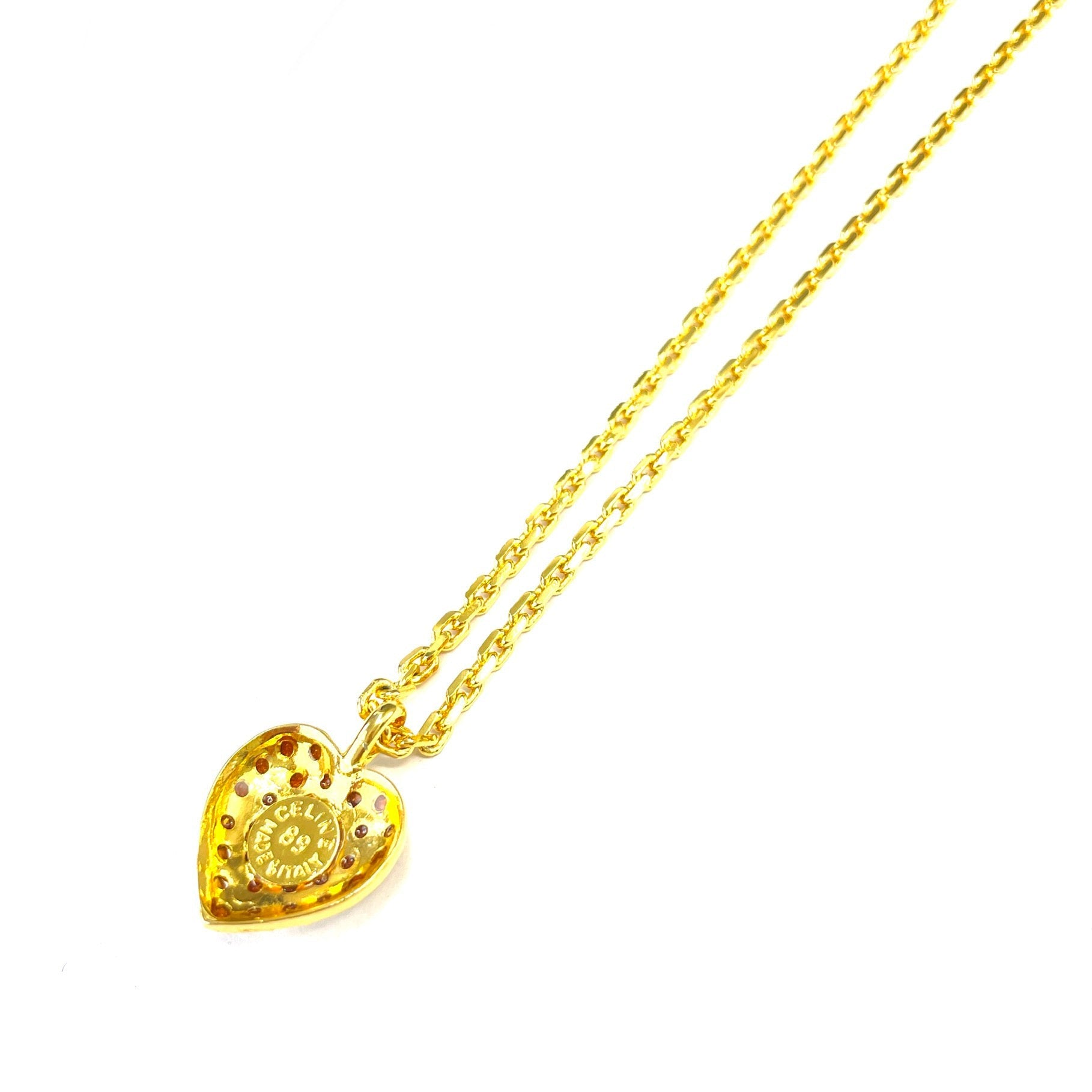 CELINE Triomphe Heart Stone Necklace Gold Accessory Vintage Old Celine  tbk6ji