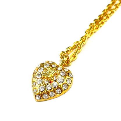 CELINE Triomphe Heart Stone Necklace Gold Accessory Vintage Old Celine tbk6ji