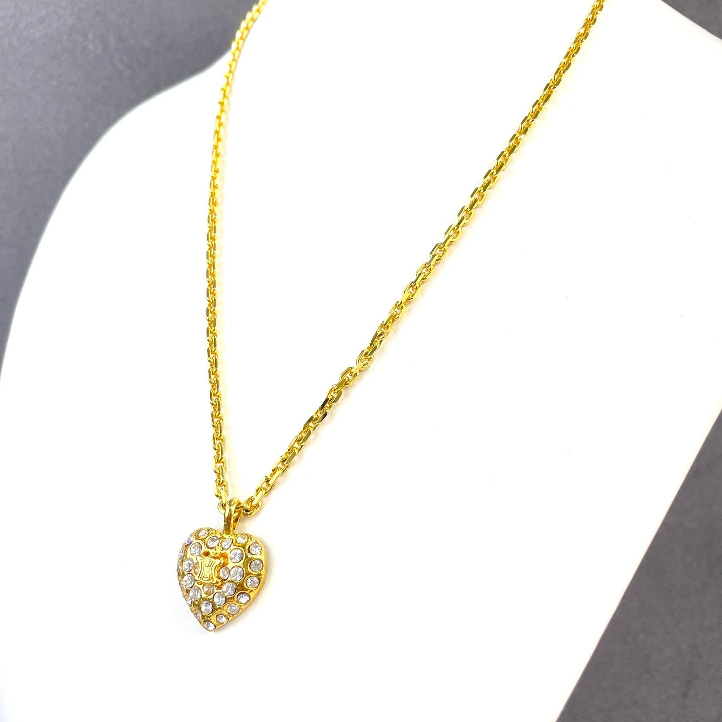 CELINE Triomphe Heart Stone Necklace Gold Accessory Vintage Old Celine tbk6ji