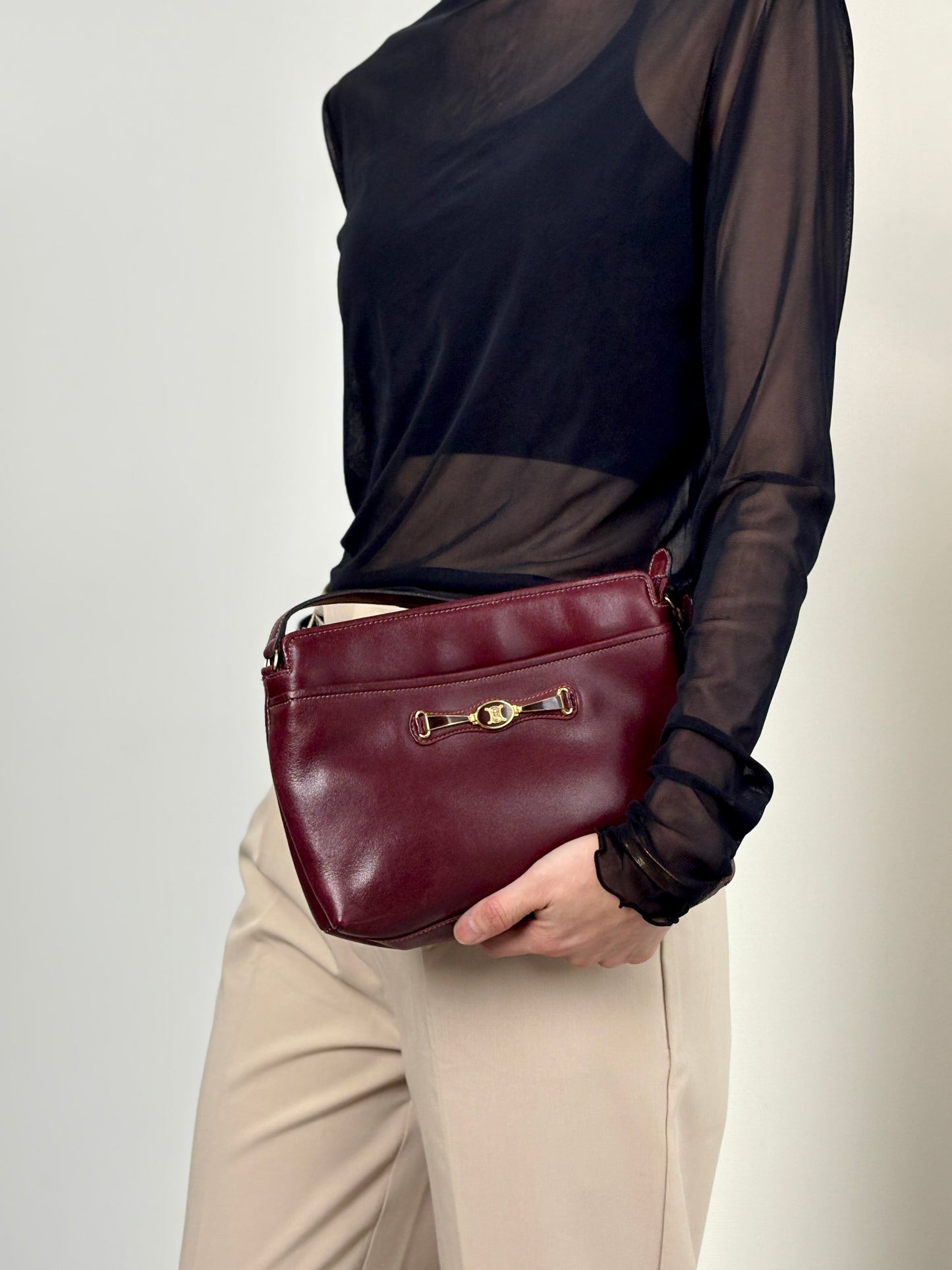 CELINE Triomphe Shoulder bag Bordeaux Vintage a62ugb