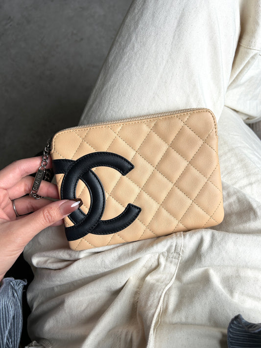 CHANEL Coco Mark Handbag Pouch Beige Vintage p5gycv