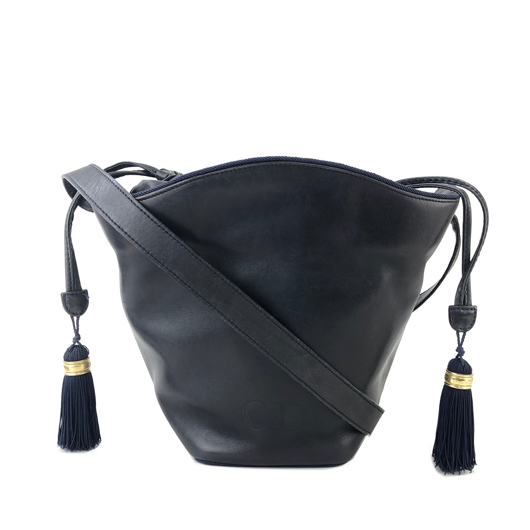 Christian Dior CD logo shoulder bag black black crossbody leather vintage  USED