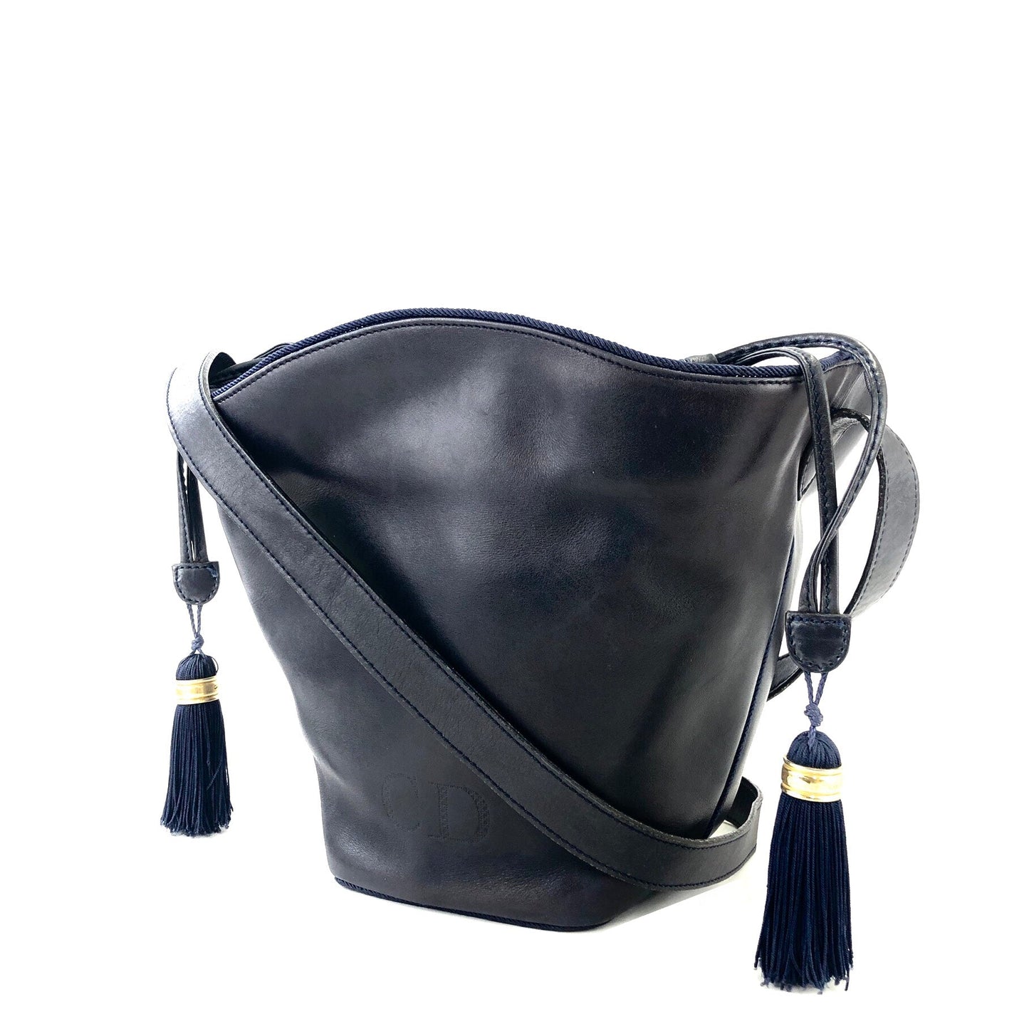 Christian Dior CD logo Tassel Drawstring Bucket Shoulder bag Black Vintage Old y4gfc5