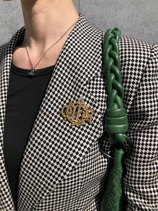 Christian Dior Emblem Rhinestone Brooch Gold Vintage zsia4m