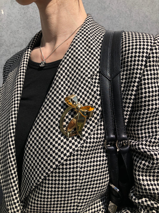 Christian Dior Ribbon Motif Brooch Gold Vintage 4swz6z