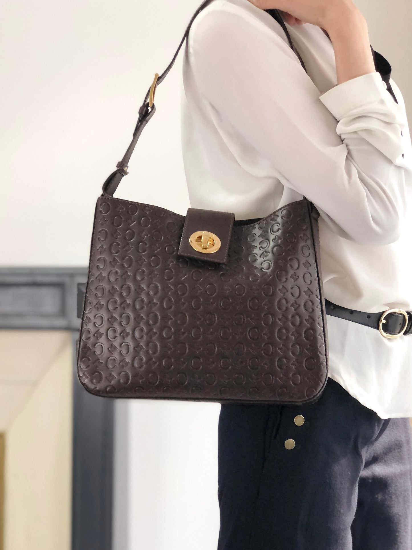 CELINE Blason Turn Lock Shoulder bag Brown Vintage txixub