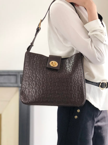 CELINE Blason Turn Lock Shoulder bag Brown Vintage txixub