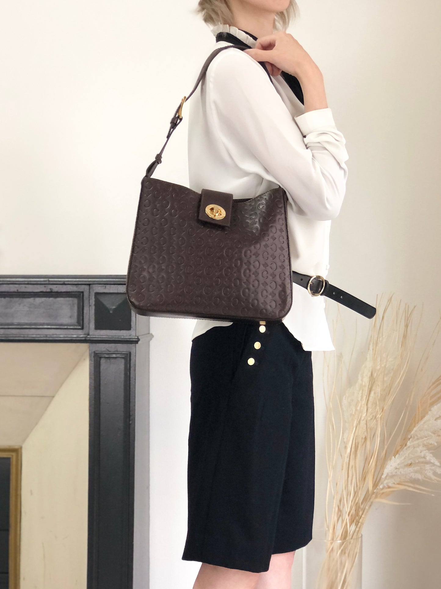 CELINE Blason Turn Lock Shoulder bag Brown Vintage txixub