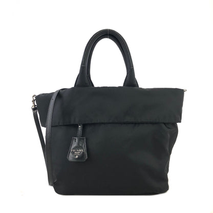PRADA Triangle Logo Logo Motif Nylon Reversible Handbag Black Vintage arvf8t