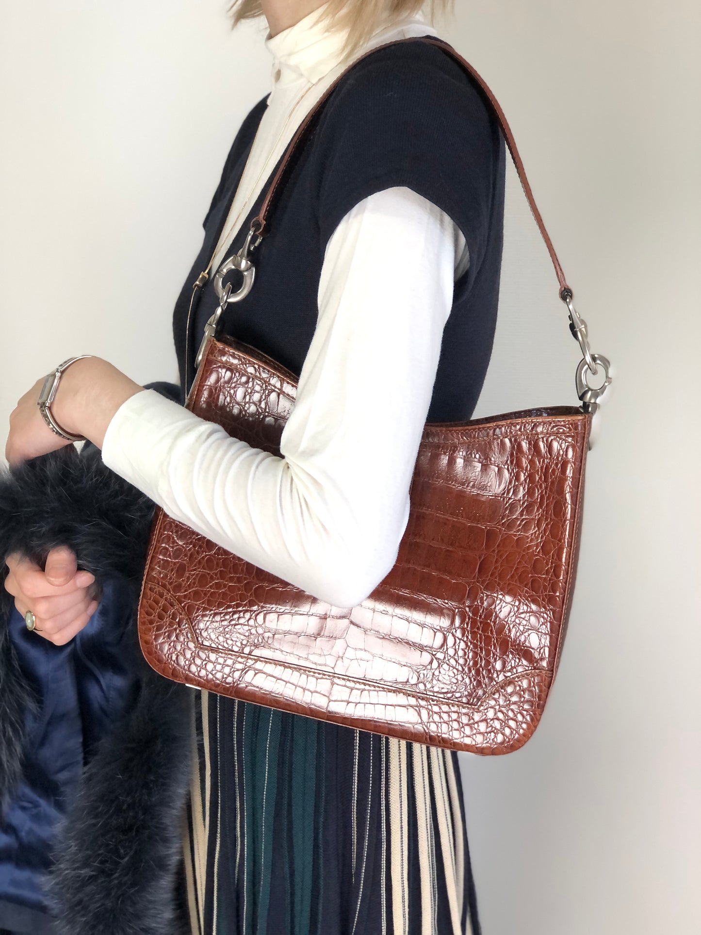 CELINE Gancini Shoulder bag Brown Vintage uh6ta4