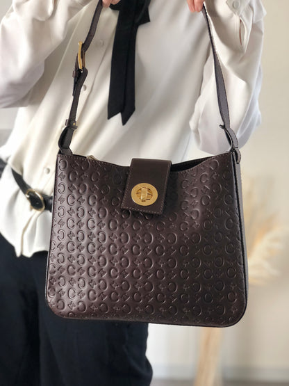 CELINE Blason Turn Lock Shoulder bag Brown Vintage txixub