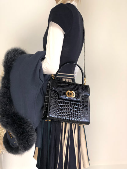 CELINE Circle Logo Two-way Top Handle Handbag Shoulder bag Black Vintage bwjy43