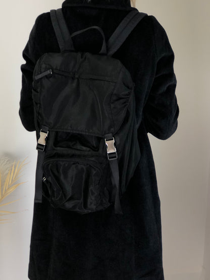 PRADA Tessuto Triangle Logo Backpack Black Vintage wji8cz