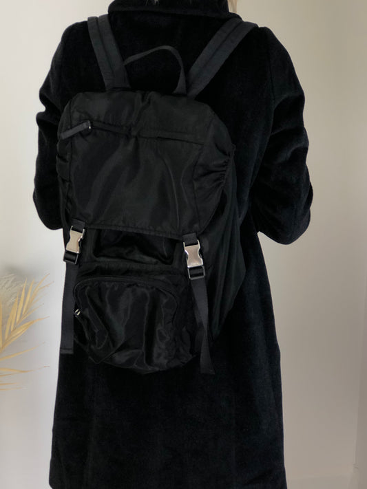 PRADA Tessuto Triangle Logo Backpack Black Vintage wji8cz