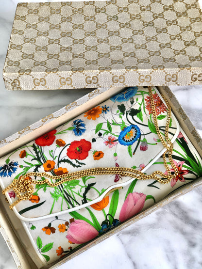 GUCCI Flora Chain Shoulder bag White Vintage Old gucci r847md