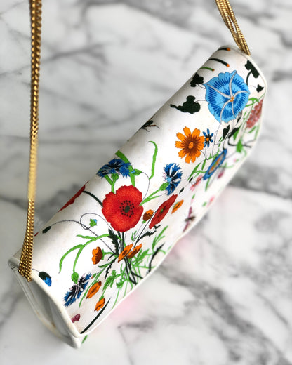 GUCCI Flora Chain Shoulder bag White Vintage Old gucci r847md