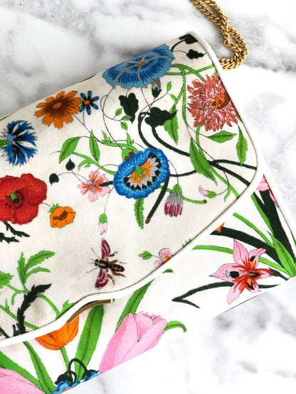 GUCCI Flora Chain Shoulder bag White Vintage Old gucci r847md