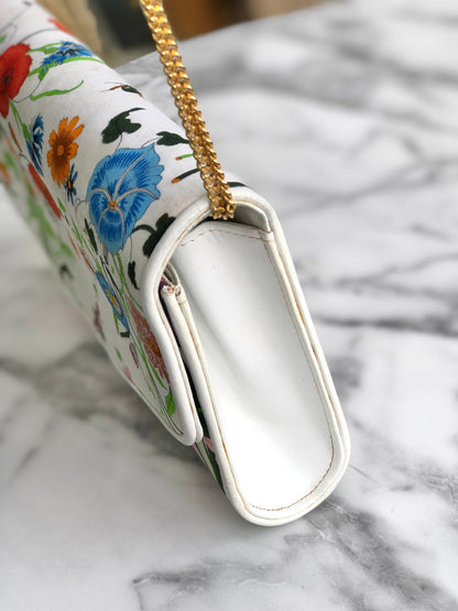 GUCCI Flora Chain Shoulder bag White Vintage Old gucci r847md