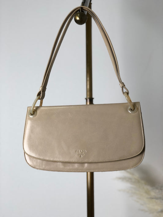 PRADA Leather Hobo bag Shoulder bag Handbag  Cream Vintage Old iw335a