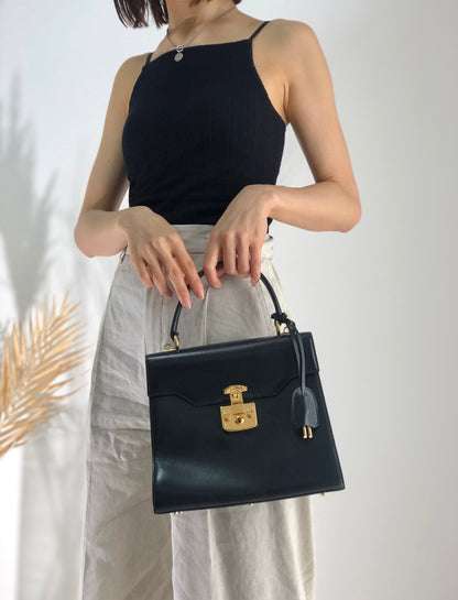 GUCCI Lady lock Top handle Leather Handbag Navy Old gucci Vintage ubd4ck