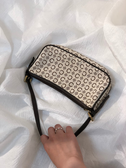 CELINE C Macadam Fabric Handbag Hobobag White Old Celine Vintage bdmdme