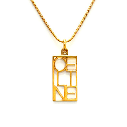 CELINE Logo Square Necklace Gold Accessory Vintage Old Celine hharfs