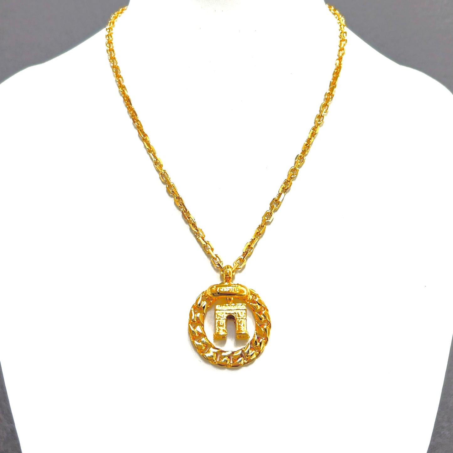 CELINE Logo Arc de Triomphe Circle Necklace Gold Accessory Vintage Old Celine m5wf4x