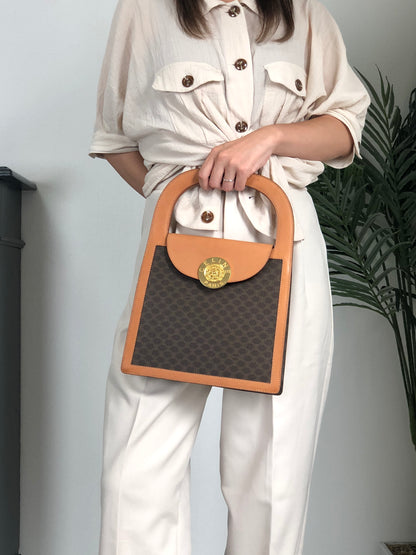 CELINE Macadam Medal Motif Handbag Brown Vintage gkav3f