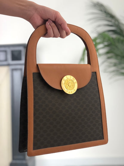 CELINE Macadam Medal Motif Handbag Brown Vintage gkav3f