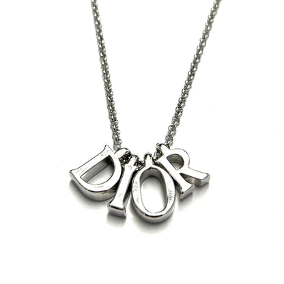 Christian Dior Logo Necklace Silver Vintage Old 5n2m48