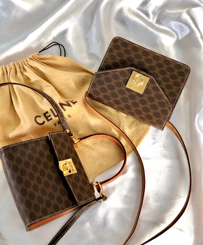 CELINE Macadam Gancini Top handle Handbag Shoulder bag 2way Brown Old CELINE Vintage ummetd