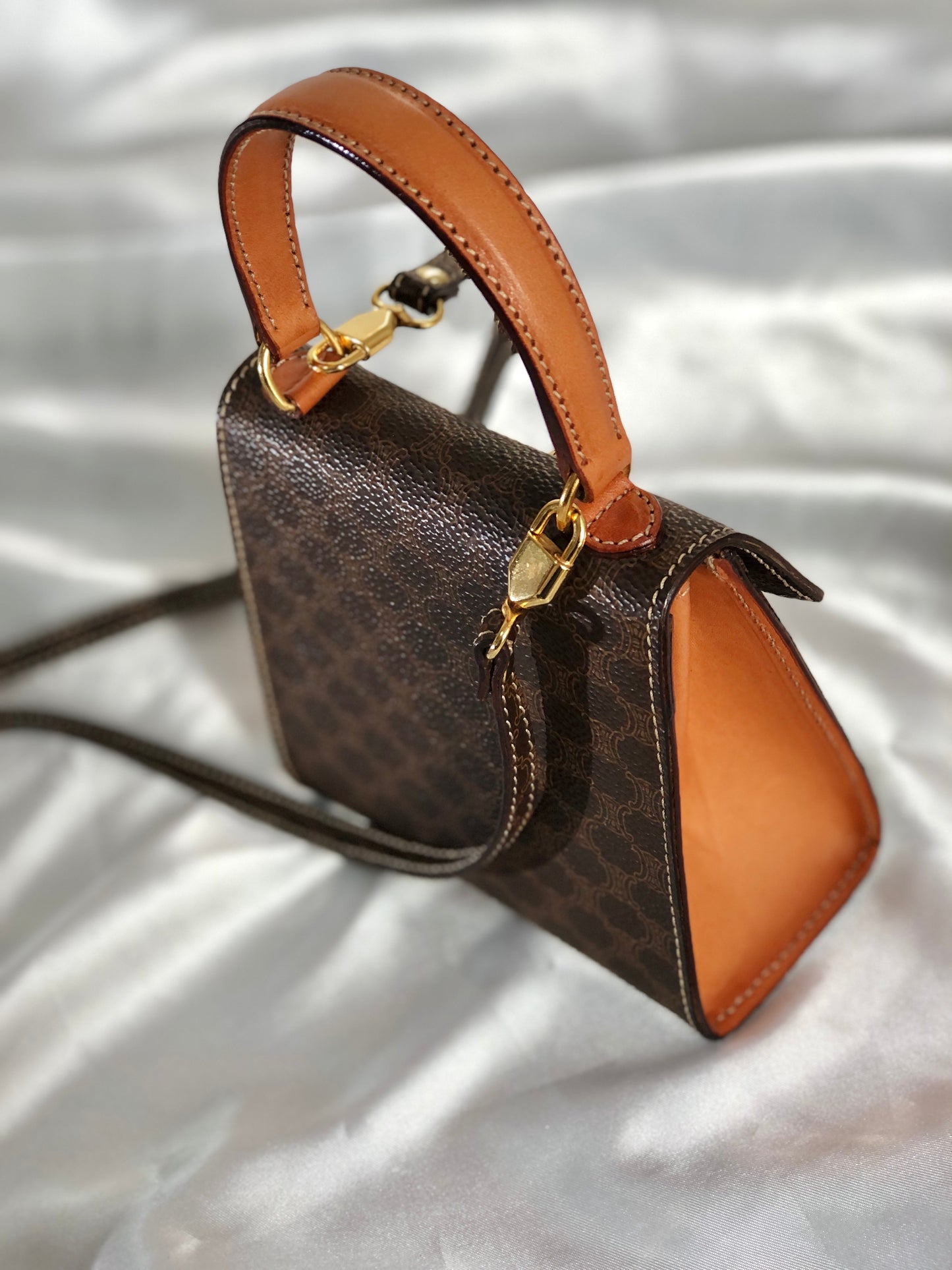 CELINE Macadam Gancini Top handle Handbag Shoulder bag 2way Brown Old CELINE Vintage ummetd