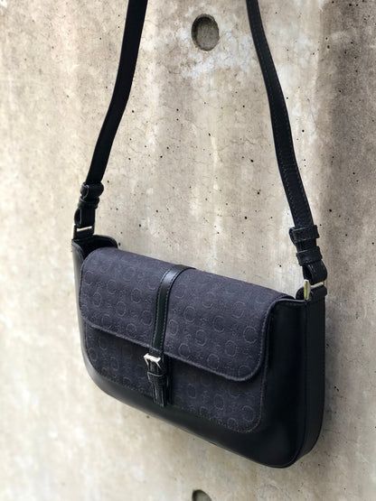 CELINE C Macadam Front buckle Jacquard Shoulder bag Black Vintage Old CELINE t6b3be