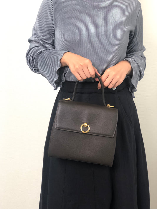 CELINE Gancini Two-way Handbag Shoulder bag Black Vintage hyifjs