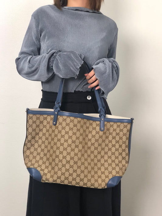 GUCCI GG Canvas Totebag Beige Vintage z375jy