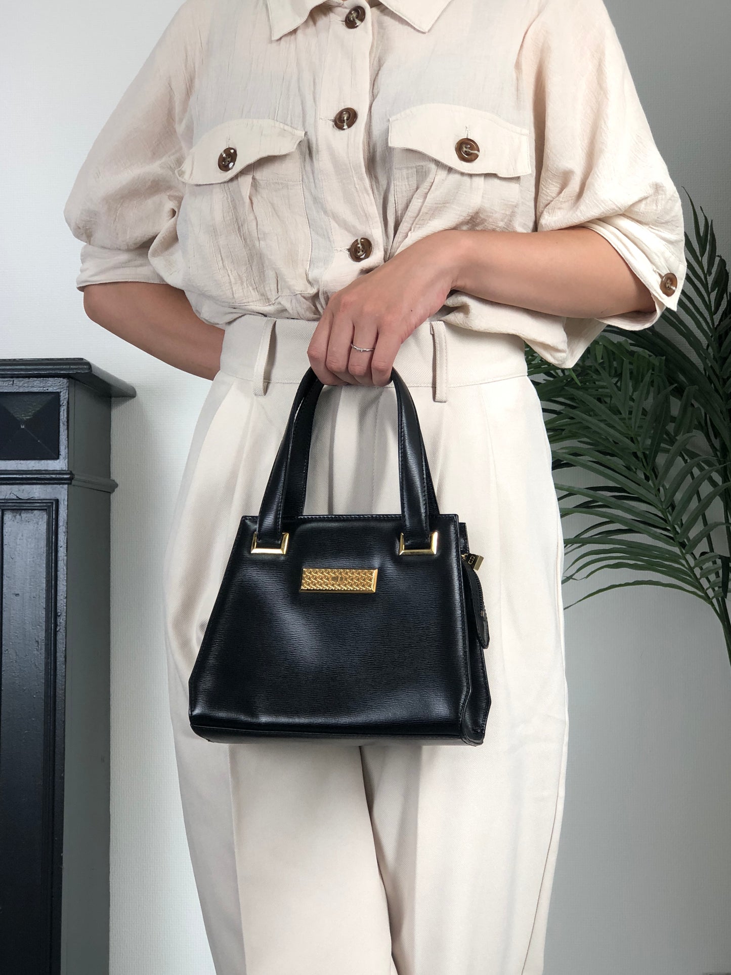 Christian Dior Logo Small Handbag Black Vintage f27cnx