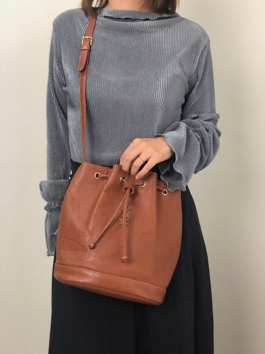 Yves Saint Laurent YSL Logo Drawstring Shoulder bag Brown Vintage yywbfv