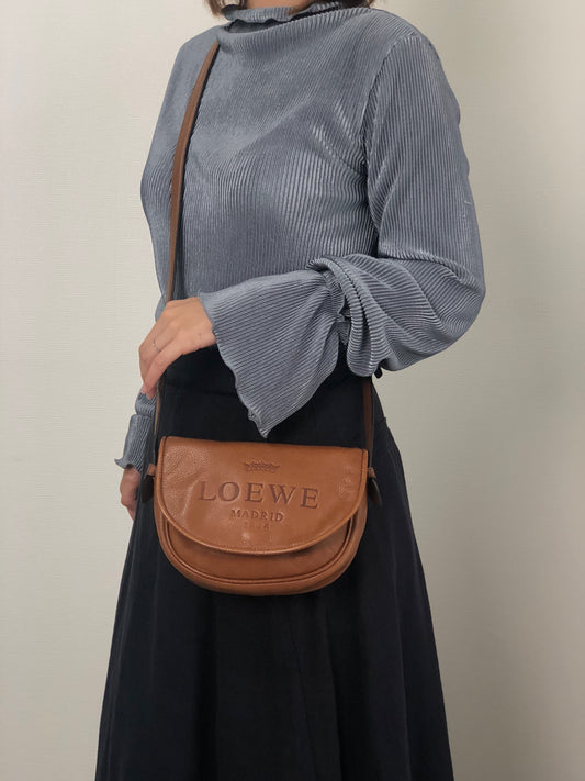 LOEWE Logo Embossed Shoulder bag Brown Vintage 6n4xku