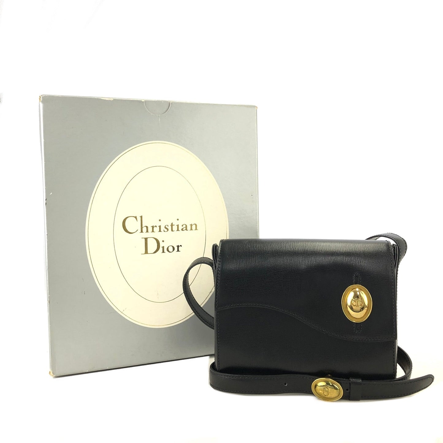 Christian Dior CD Logo Wave Crossbody Shoulder bag Black Vintage Old m5w356