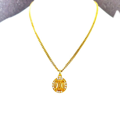 CELINE Triomphe 水鑽圓形項鍊金色配件復古舊款 Celine hjmkff